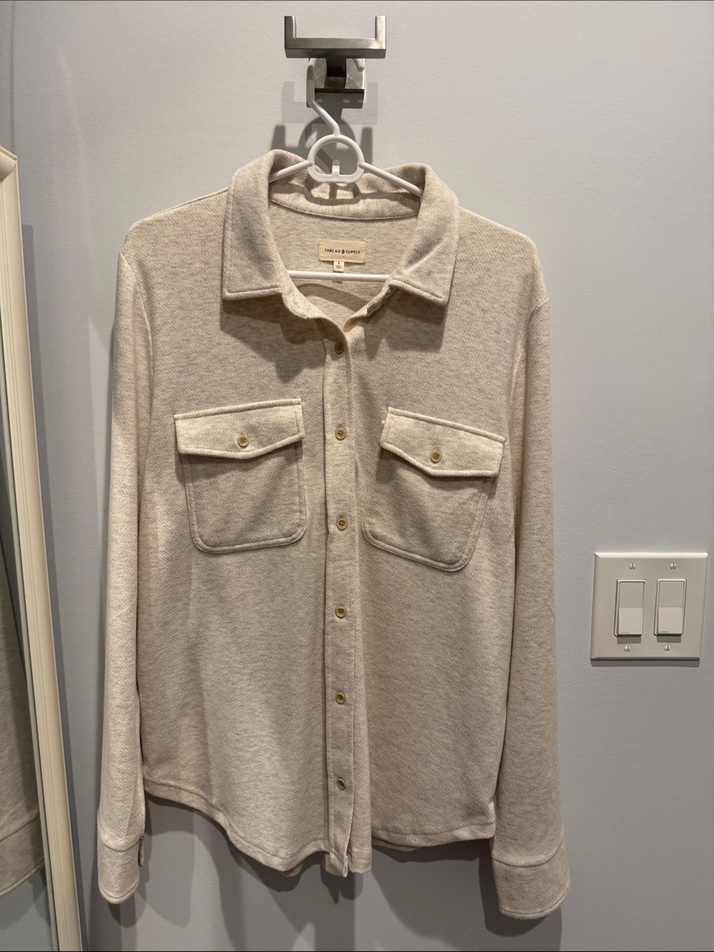 Thread & Supply Cream Button-Up Knit Shirt Jacket